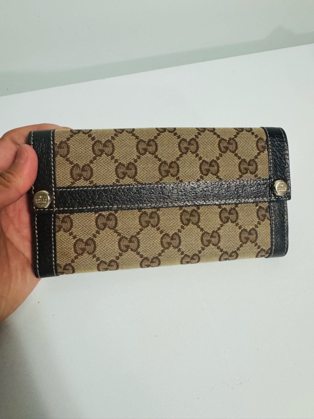 Gucci Beige & Dark Brown GG Canvas Continental Wallet